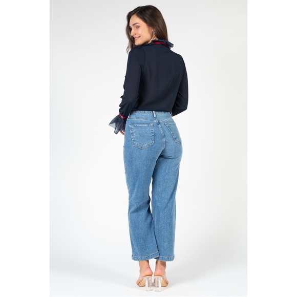 Elegant Navy Ruffle Blouse - Picture 2 of 10